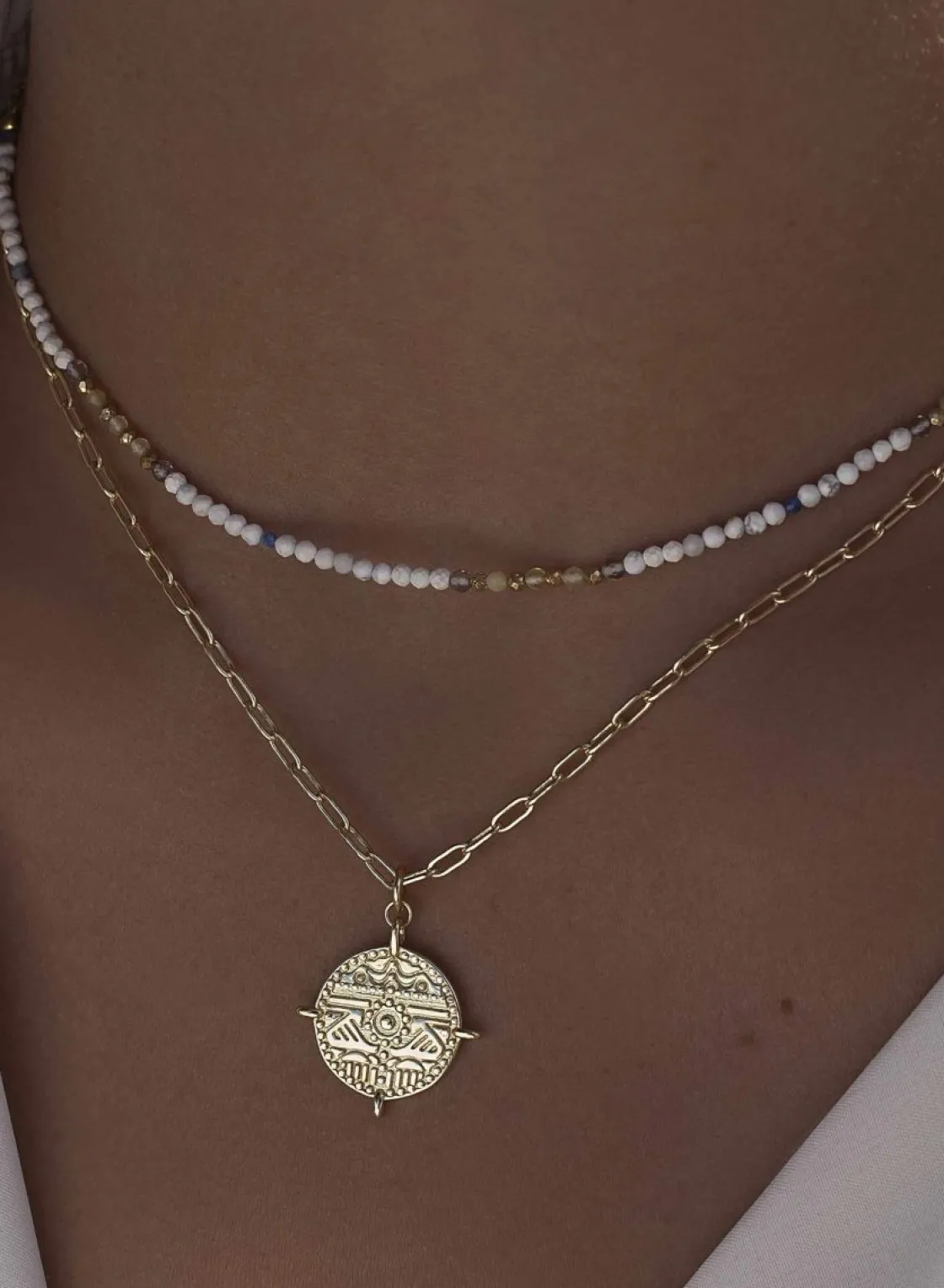 Collar Medalla | LINEARGENT Collares dobles diseño de medalla y cadena paper clip