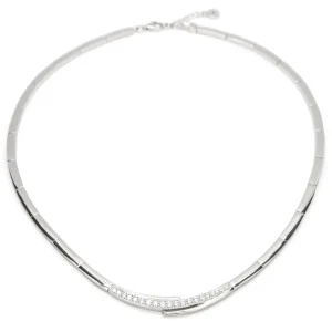 Collares Fiesta | LINEARGENT Collares fiesta de plata de bandas laterales inacabadas con detalle central de circonitas