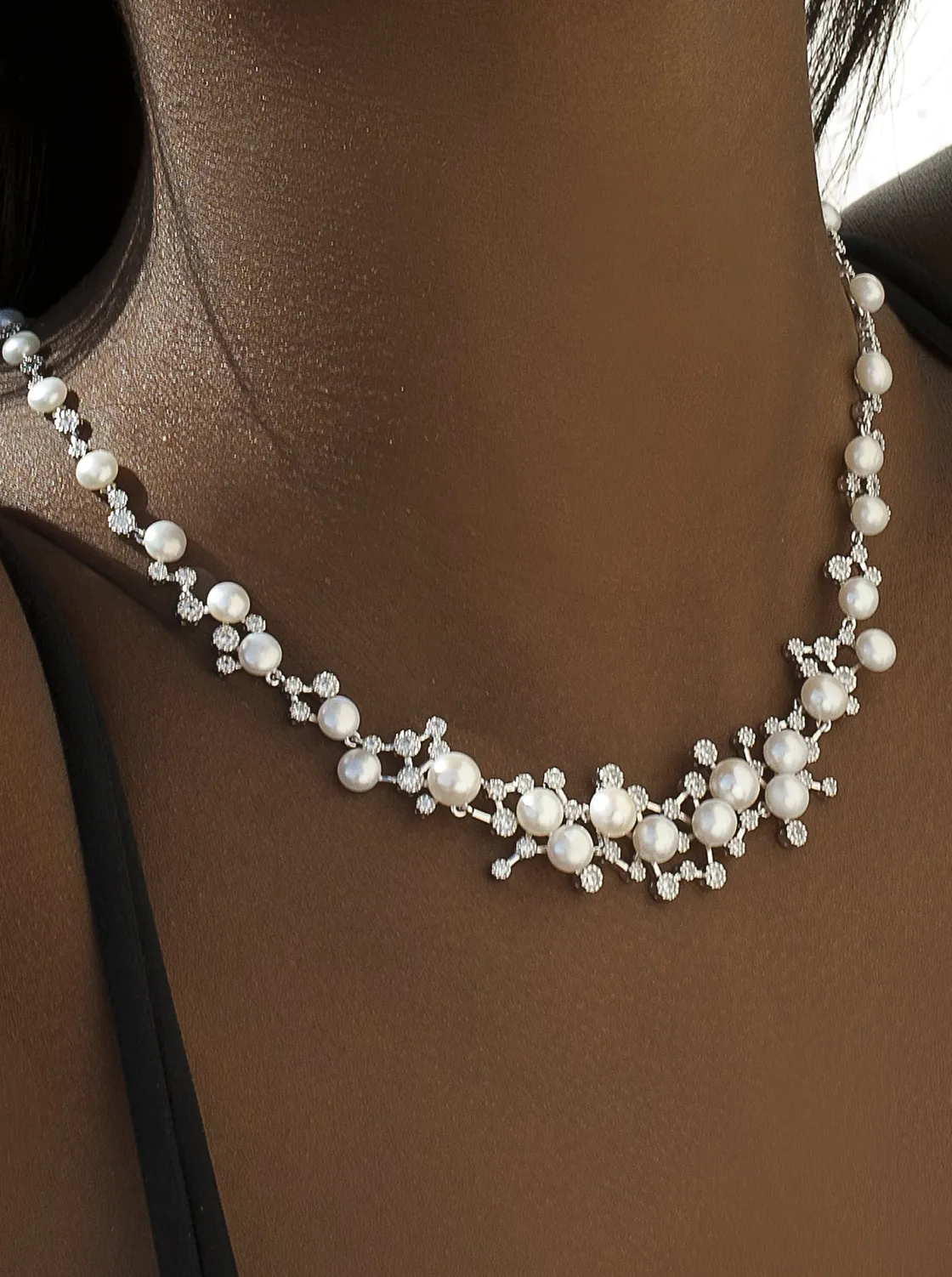 Collares Fiesta | Colgante Perlas | LINEARGENT Collares fiesta de plata diseño perla y corconitas