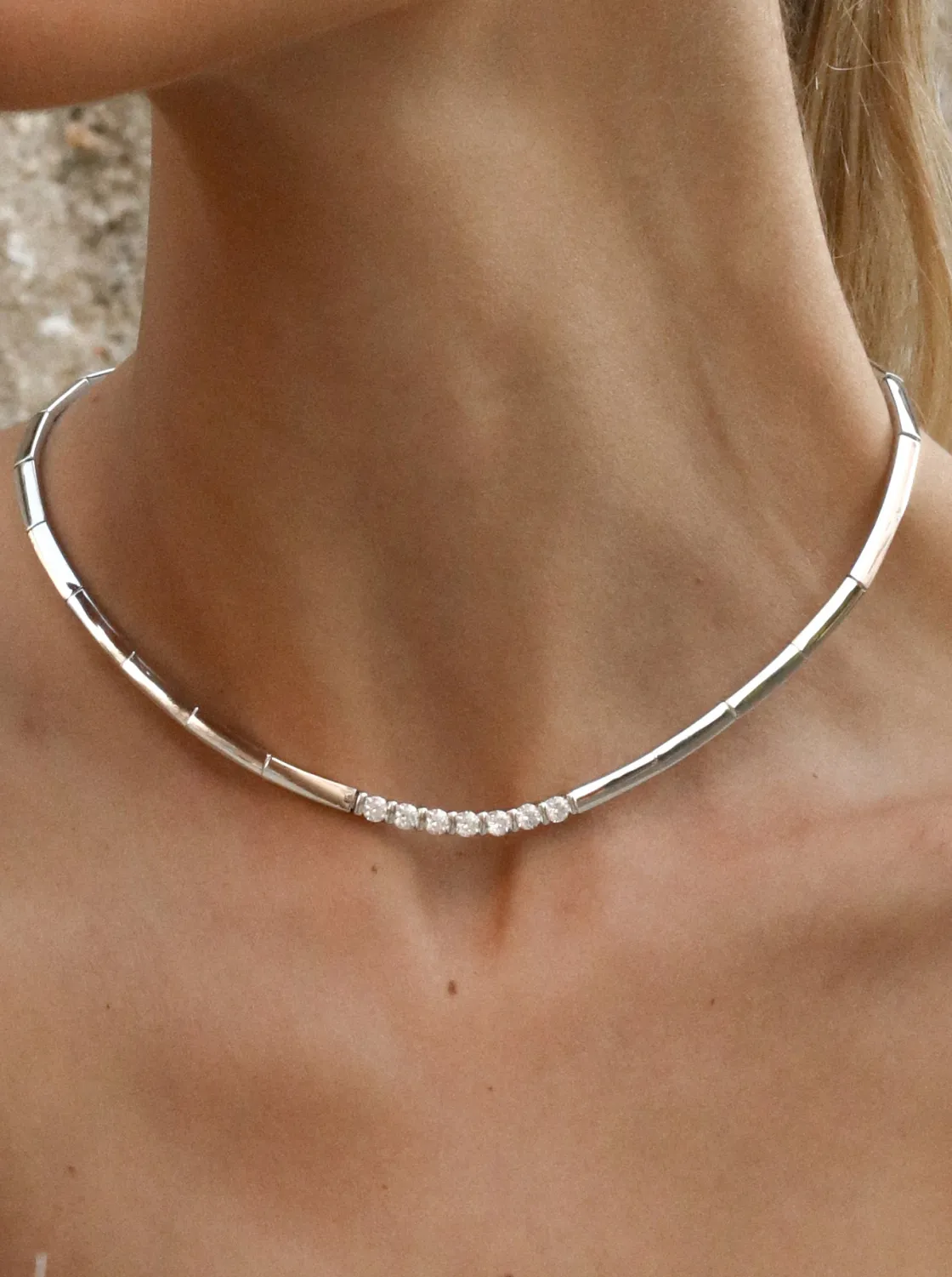 Collares Fiesta | LINEARGENT Collares fiesta de plata marco de circonita central