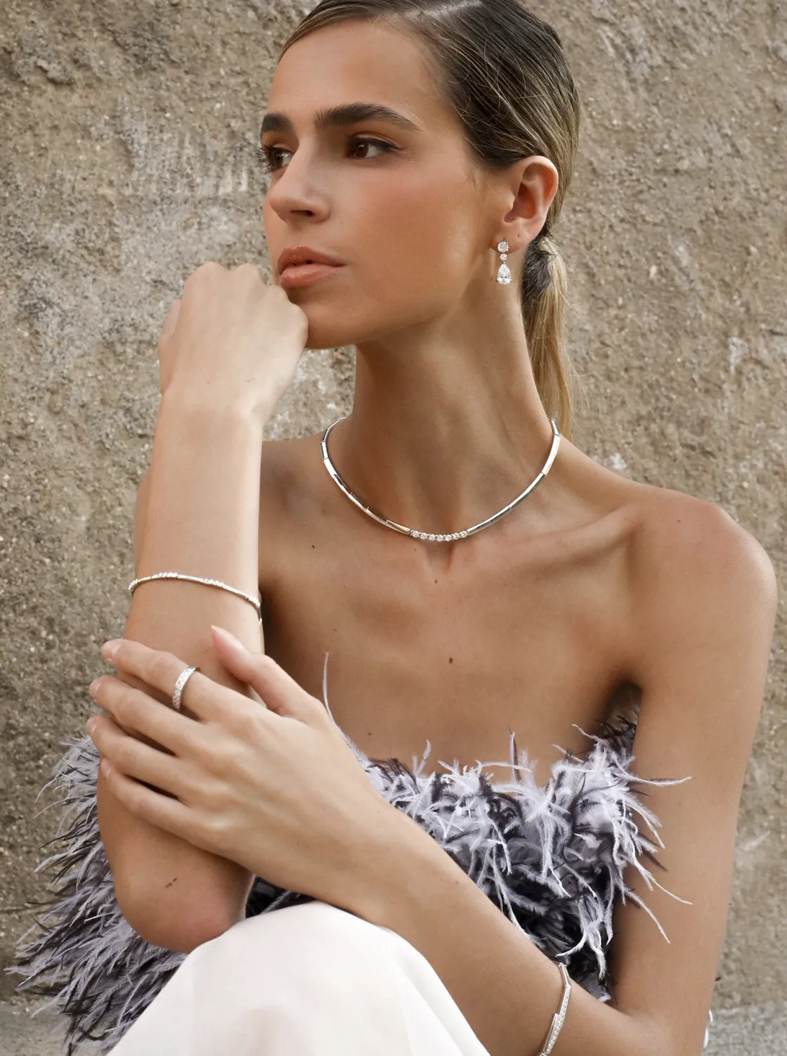 Collares Fiesta | LINEARGENT Collares fiesta de plata marco de circonita central