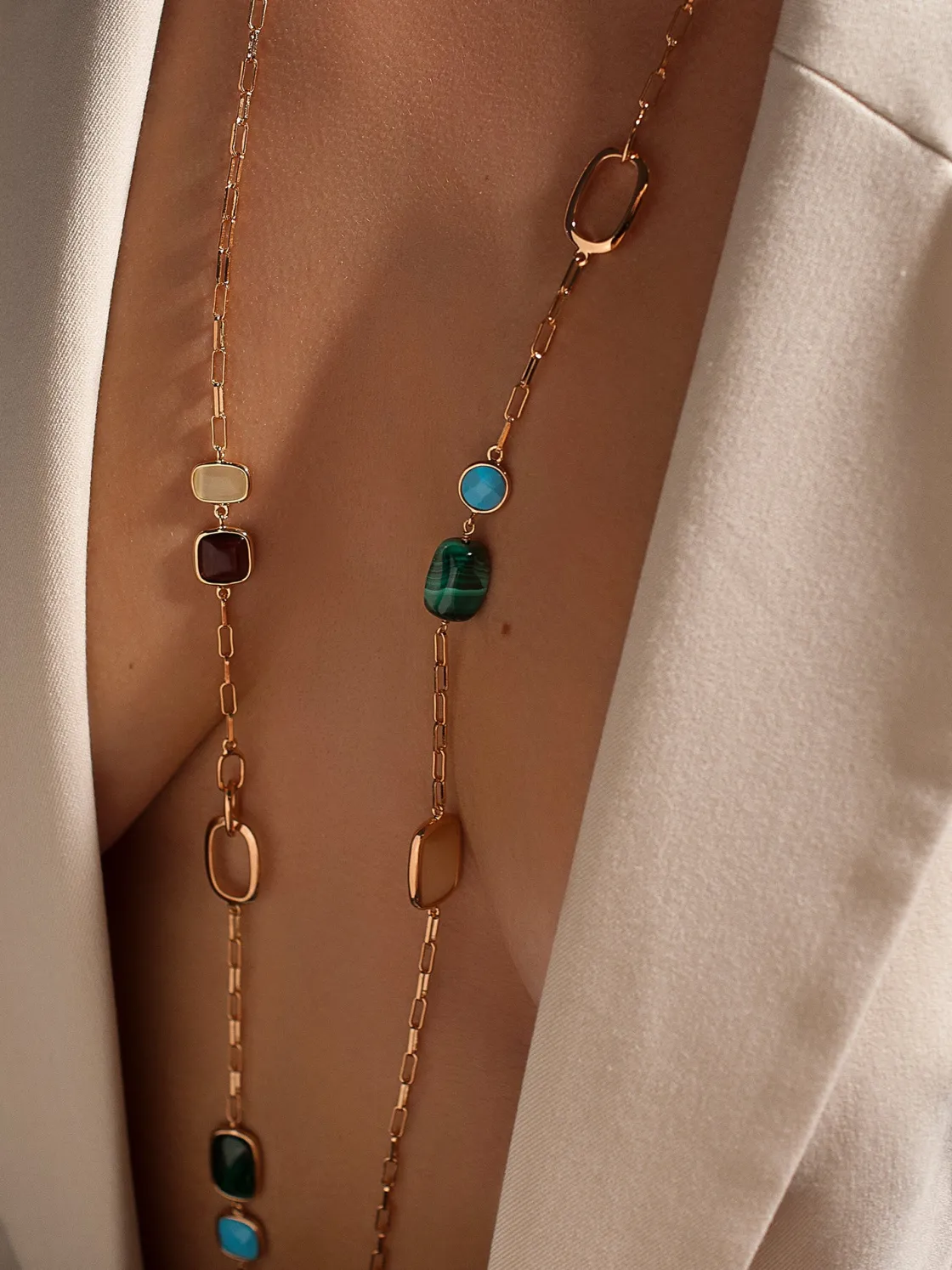 Collares Largos | LINEARGENT Collares largos con piedras de diseño tonos otoño