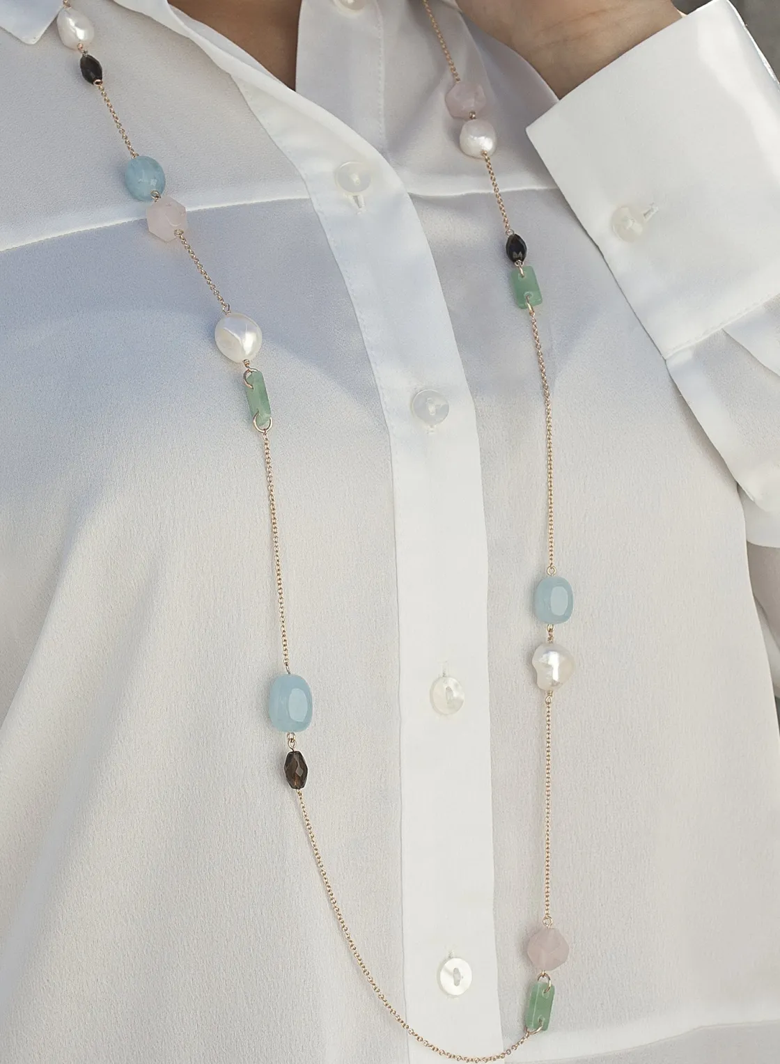 Collares Con Piedras | Collares Largos | LINEARGENT Collares largos con piedras naturales y detalle de perlas