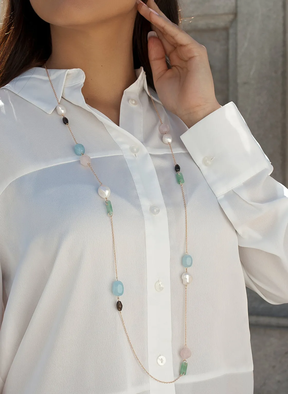 Collares Con Piedras | Collares Largos | LINEARGENT Collares largos con piedras naturales y detalle de perlas