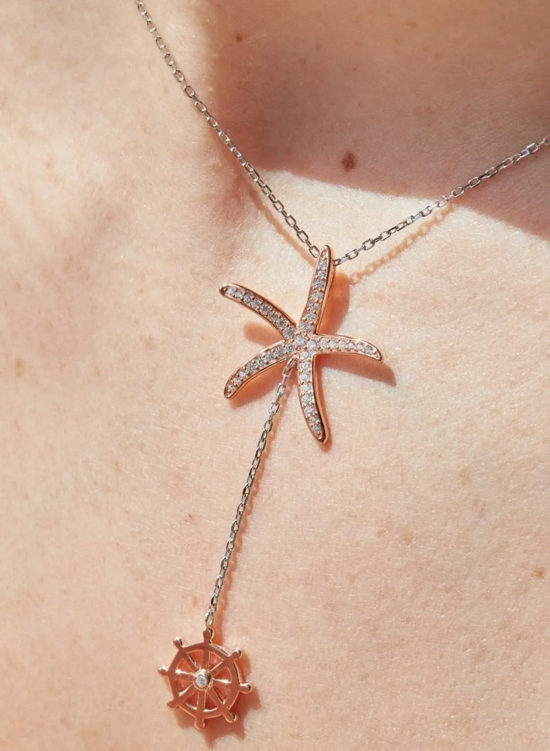 Collares Largos | LINEARGENT Collares largos diseño de doble charm bañados en oro rosa