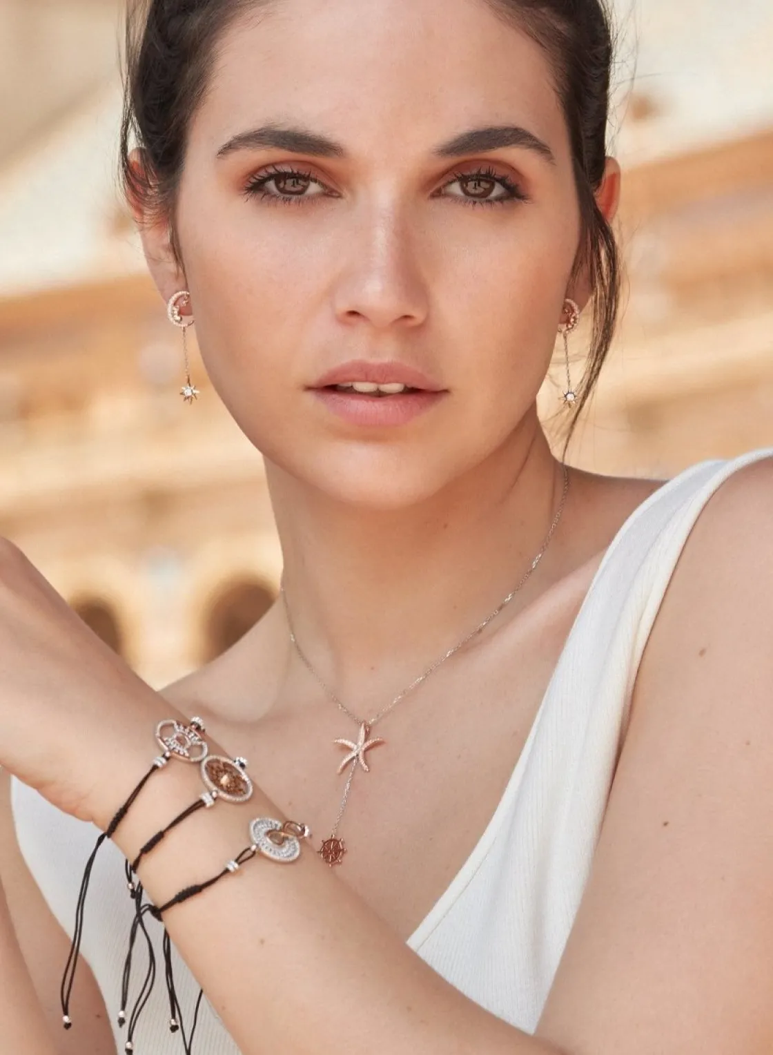 Collares Largos | LINEARGENT Collares largos diseño de doble charm bañados en oro rosa