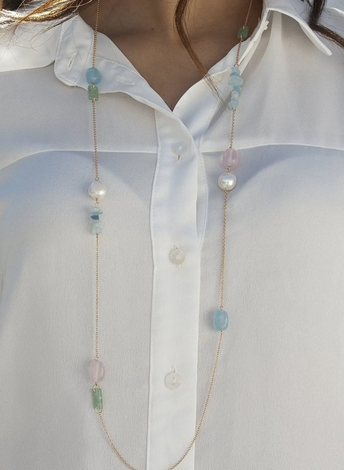 Collares Con Piedras | Collares Largos | LINEARGENT Collares largos diseño de gemas de colores con perlas