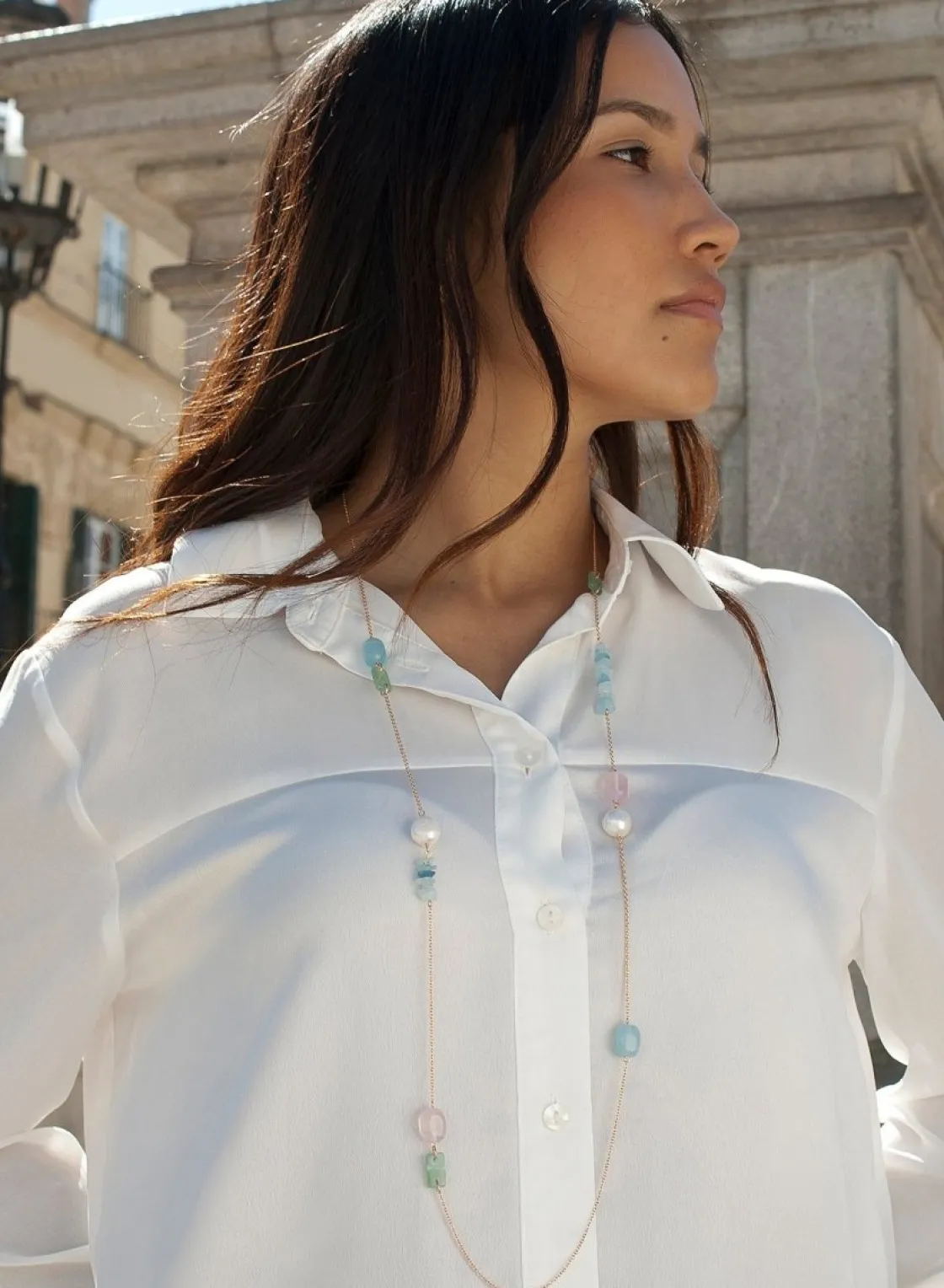 Collares Con Piedras | Collares Largos | LINEARGENT Collares largos diseño de gemas de colores con perlas