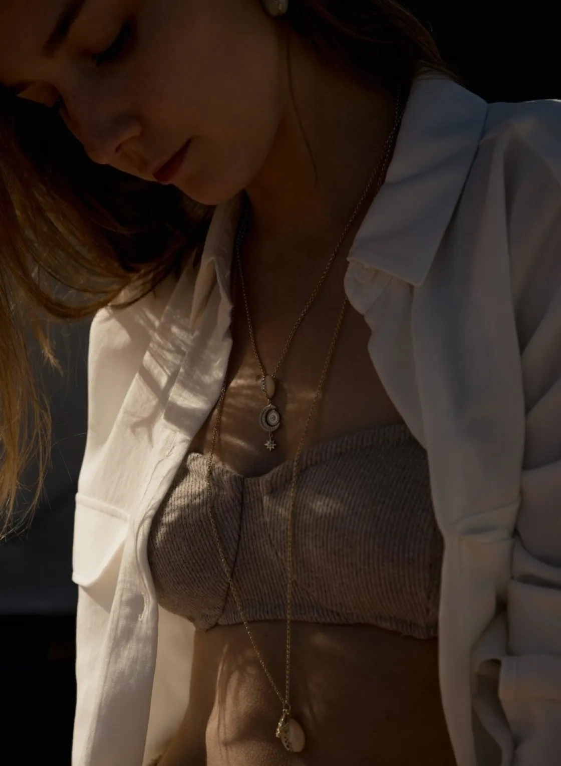 Collares Largos | LINEARGENT Collares largos motivo de perla y medalla con baño de oro