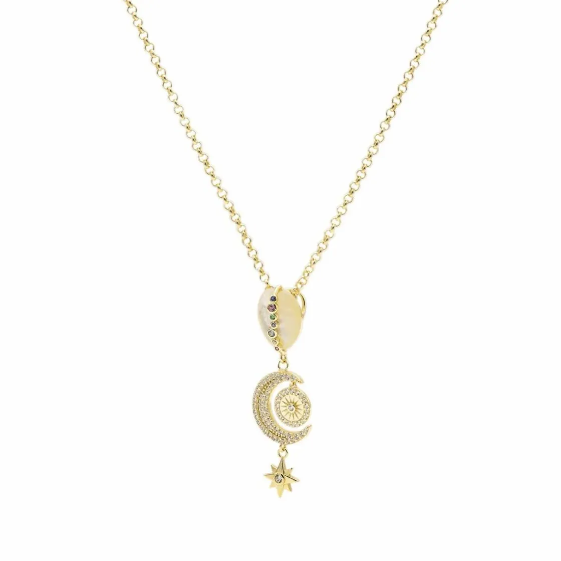 Collares Plata Originales | LINEARGENT Collares plata originales baño en oro diseño lunar con perla
