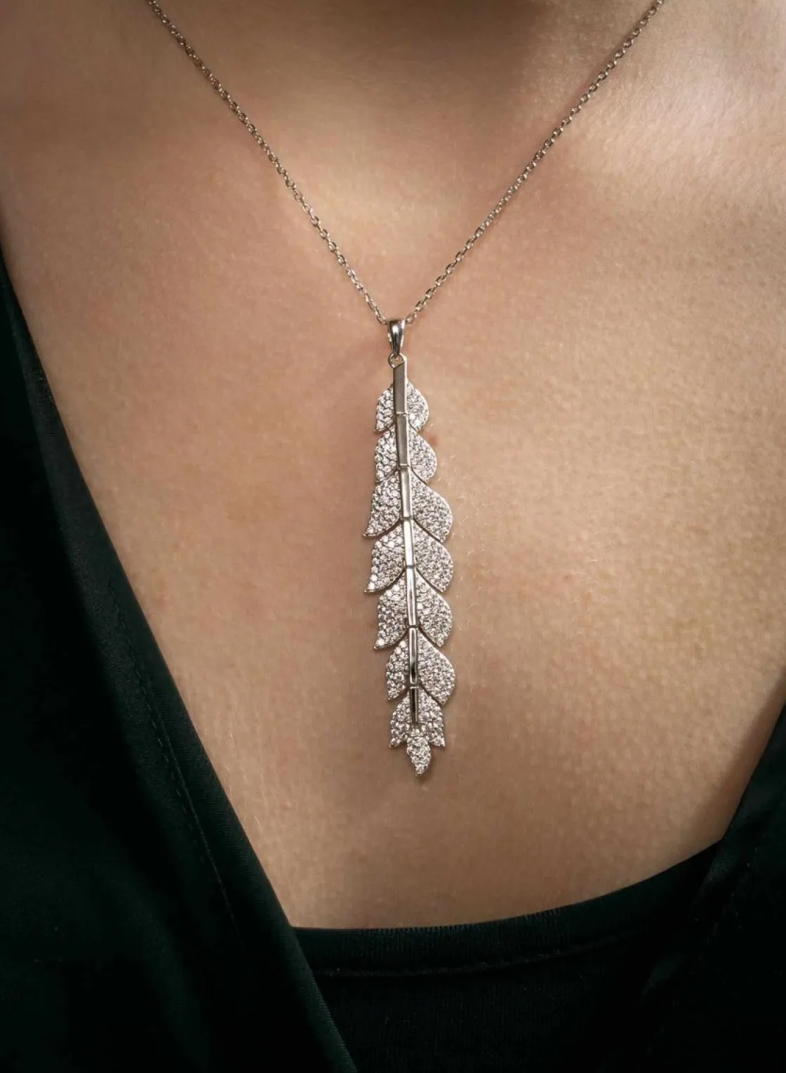 Collares Plata Originales | Colgantes Plata Grandes | LINEARGENT Collares plata originales diseño hoja con circonitas