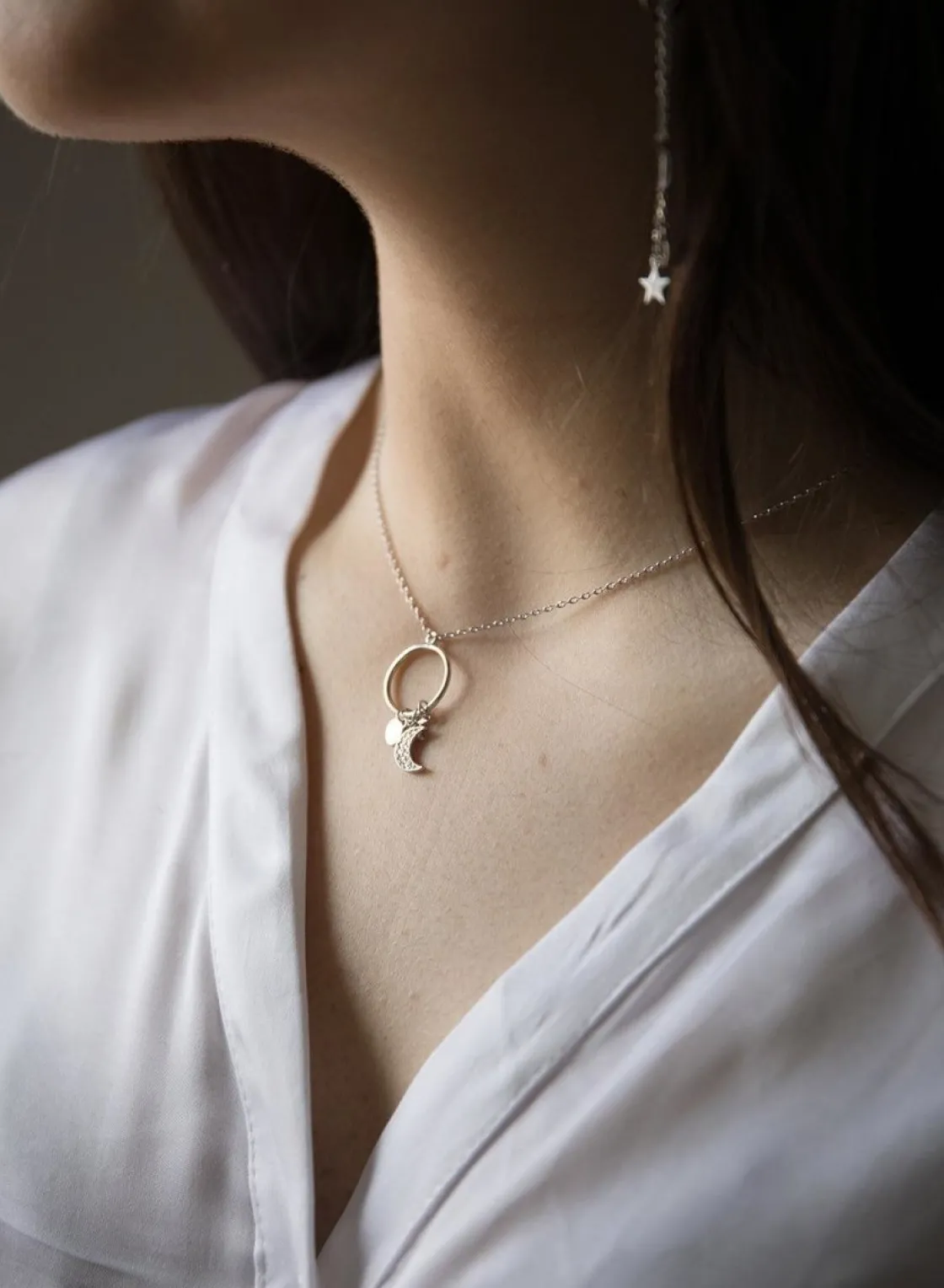 Collares Plata Originales | LINEARGENT Collares plata originales diseño triple charm estrella y luna