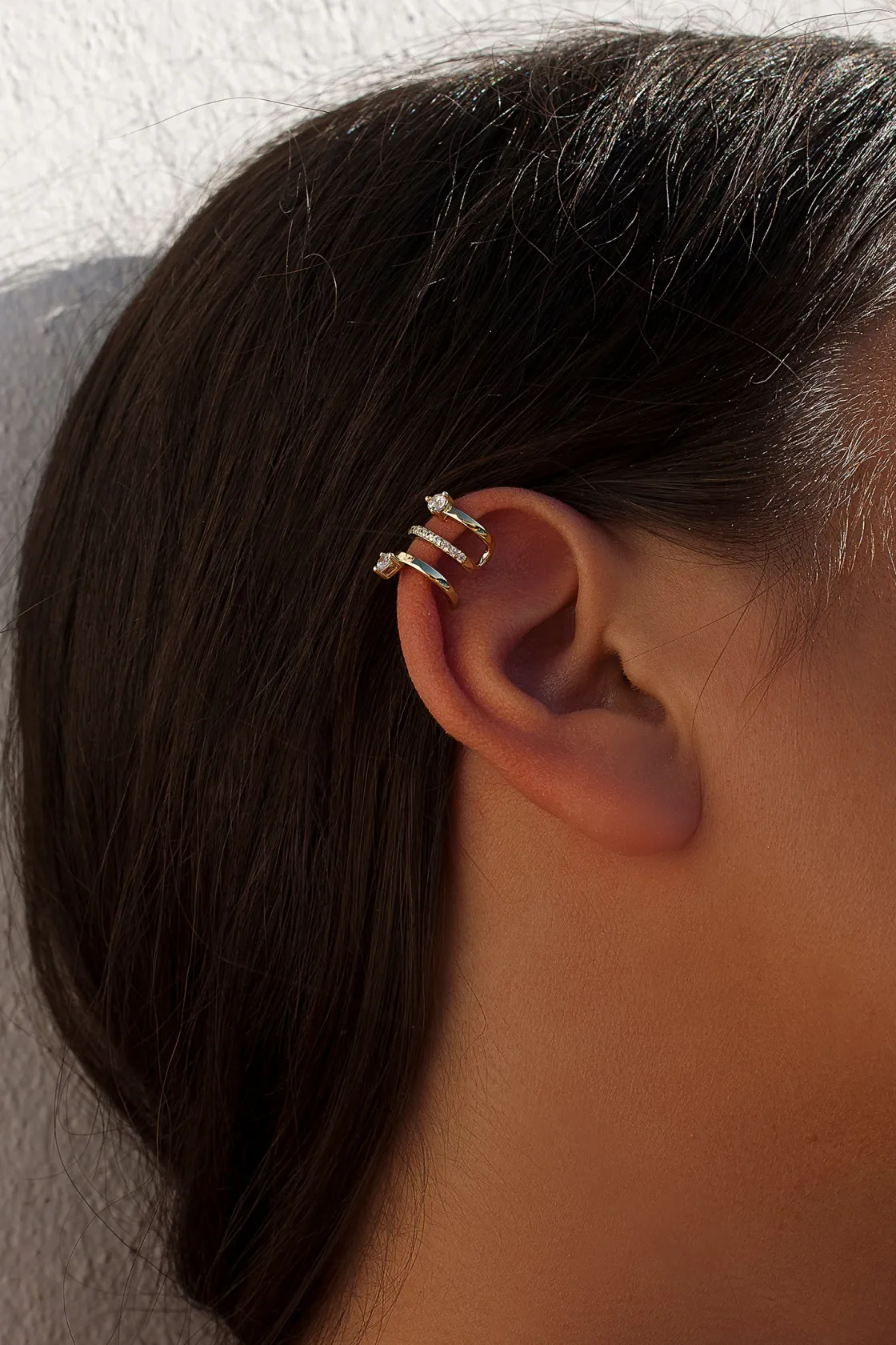 Ear Cuff | LINEARGENT Ear cuff de plata diseño triple aro con circonita lateral