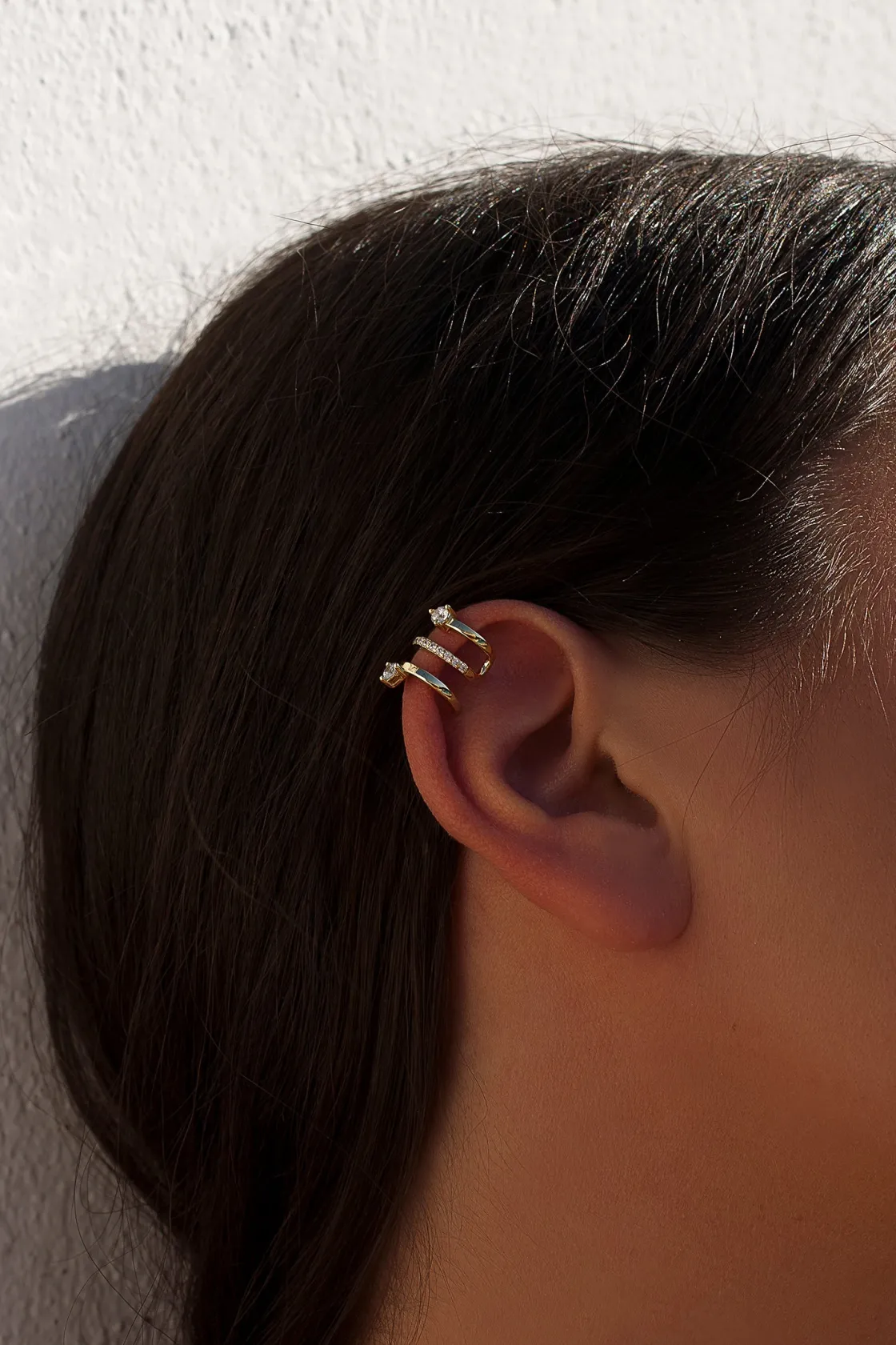Ear Cuff | LINEARGENT Ear cuff de plata diseño triple aro con circonita lateral