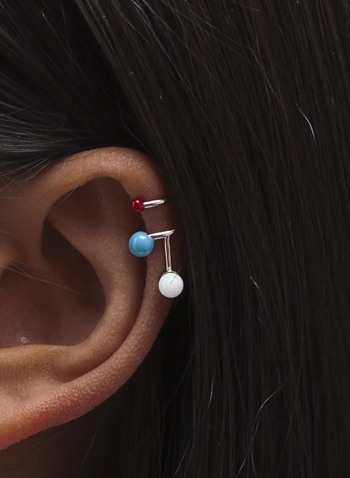 Ear Cuff | LINEARGENT Ear cuff diseño moleculas de esmalte y plata lisa