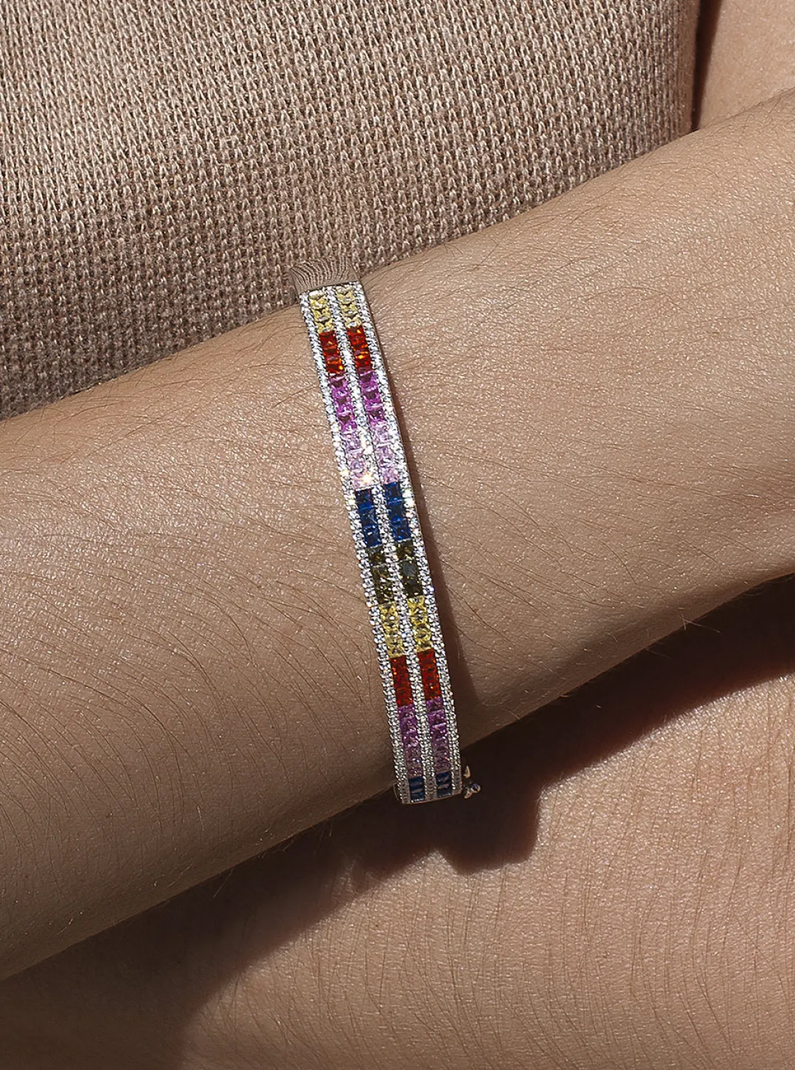 Pulseras Esclavas | LINEARGENT Esclava de plata diseño doble raíl multicolor
