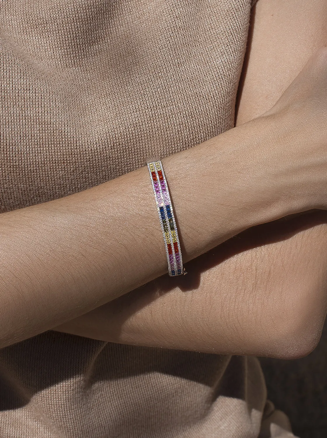 Pulseras Esclavas | LINEARGENT Esclava de plata diseño doble raíl multicolor