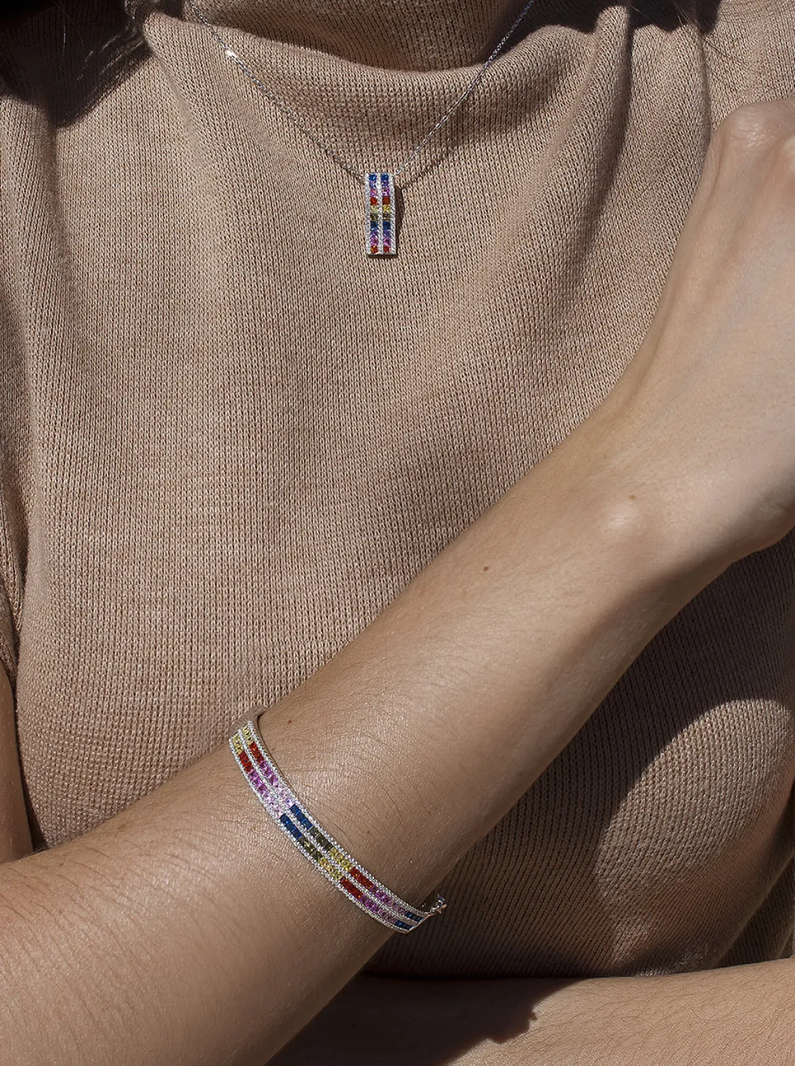 Pulseras Esclavas | LINEARGENT Esclava de plata diseño doble raíl multicolor