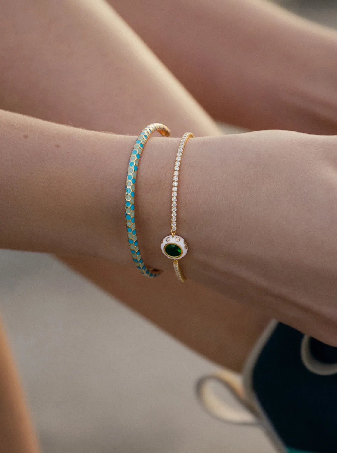 Pulseras Esclavas | LINEARGENT Esclava de plata diseño retro en esmalte