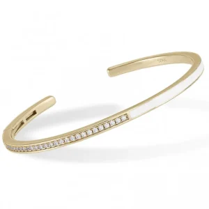 Pulseras Esclavas | LINEARGENT Esclavas de plata diseño fino esmalte blanco y circonitas