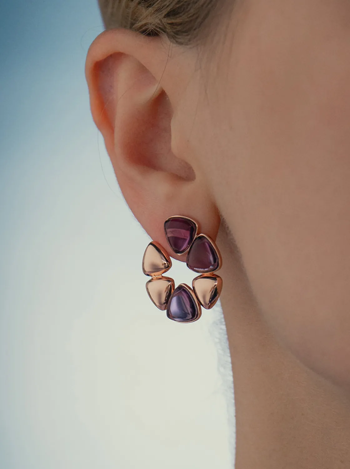 Pendientes De Piedra Natural | LINEARGENT Pendiente diseño floral combinada en plata bañada en rosa y detalles morados