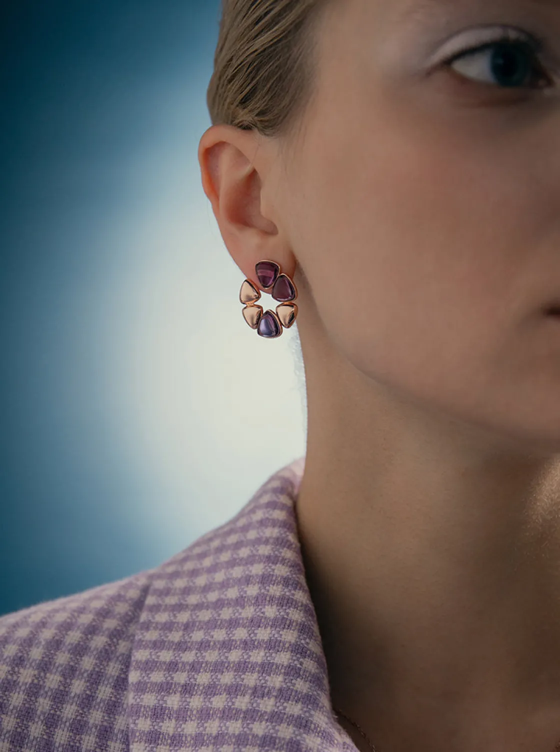 Pendientes De Piedra Natural | LINEARGENT Pendiente diseño floral combinada en plata bañada en rosa y detalles morados