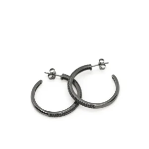 Pendientes Aro | LINEARGENT Pendientes aro baño rutenio con circonitas negras modelo grande
