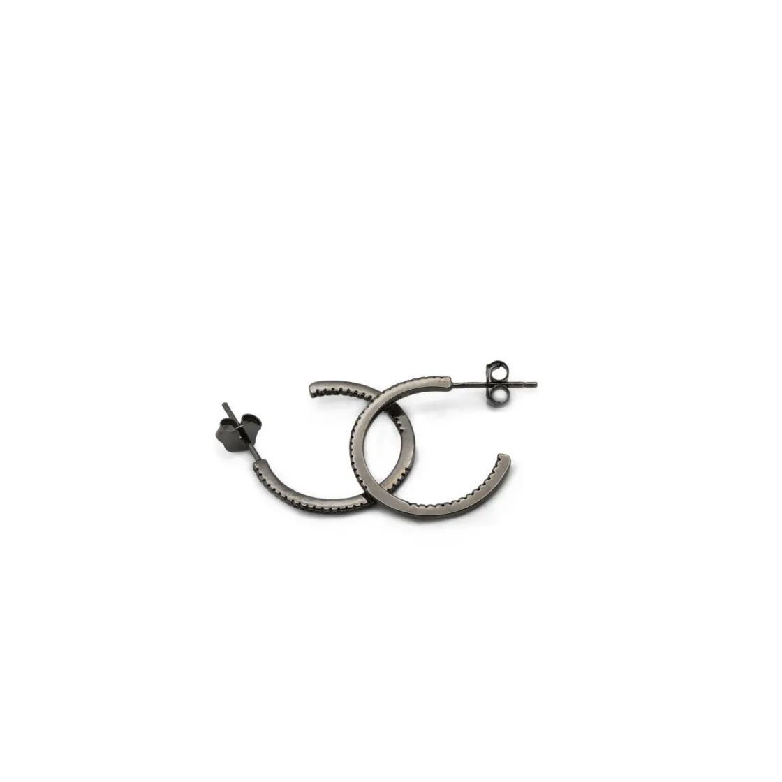 Pendientes Aro | LINEARGENT Pendientes aro baño rutenio con circonitas negras modelo mediano