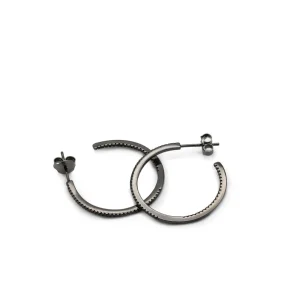 Pendientes Aro | LINEARGENT Pendientes aro con baño rutenio diseño circonitas negras modelo grande