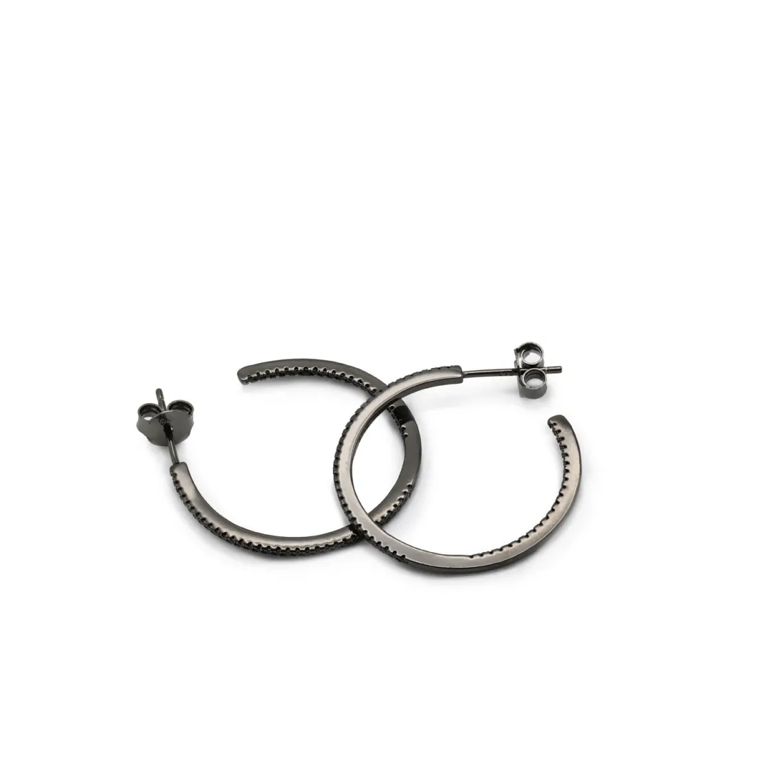 Pendientes Aro | LINEARGENT Pendientes aro con baño rutenio diseño circonitas negras modelo grande