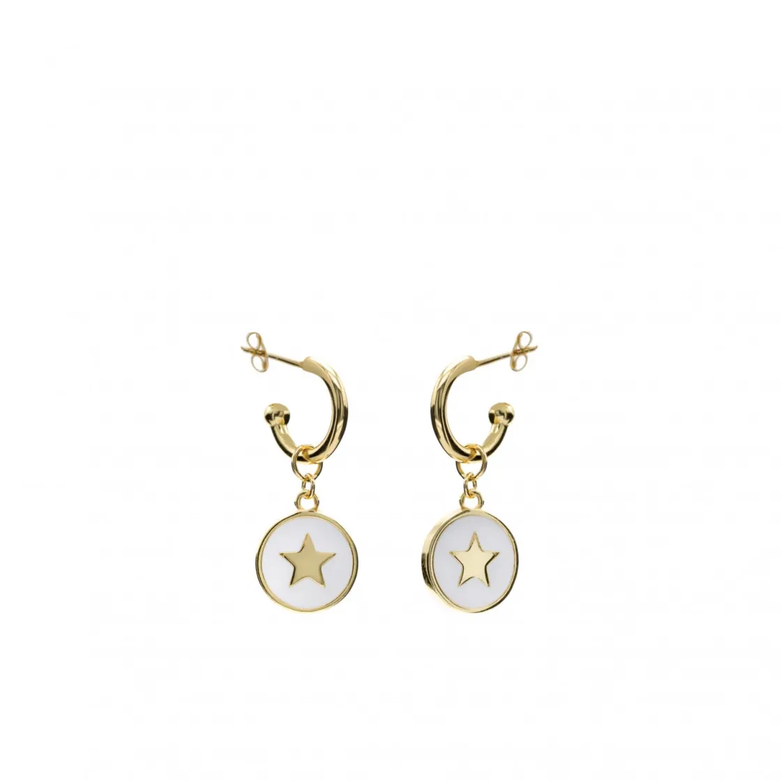 Pendientes Con Colgantes | LINEARGENT Pendientes aro con colgante plata estrella blanca