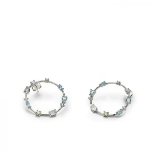 Pendientes De Piedras De Colores | LINEARGENT Pendientes aro con cuarzos adamantinos en tonos azules