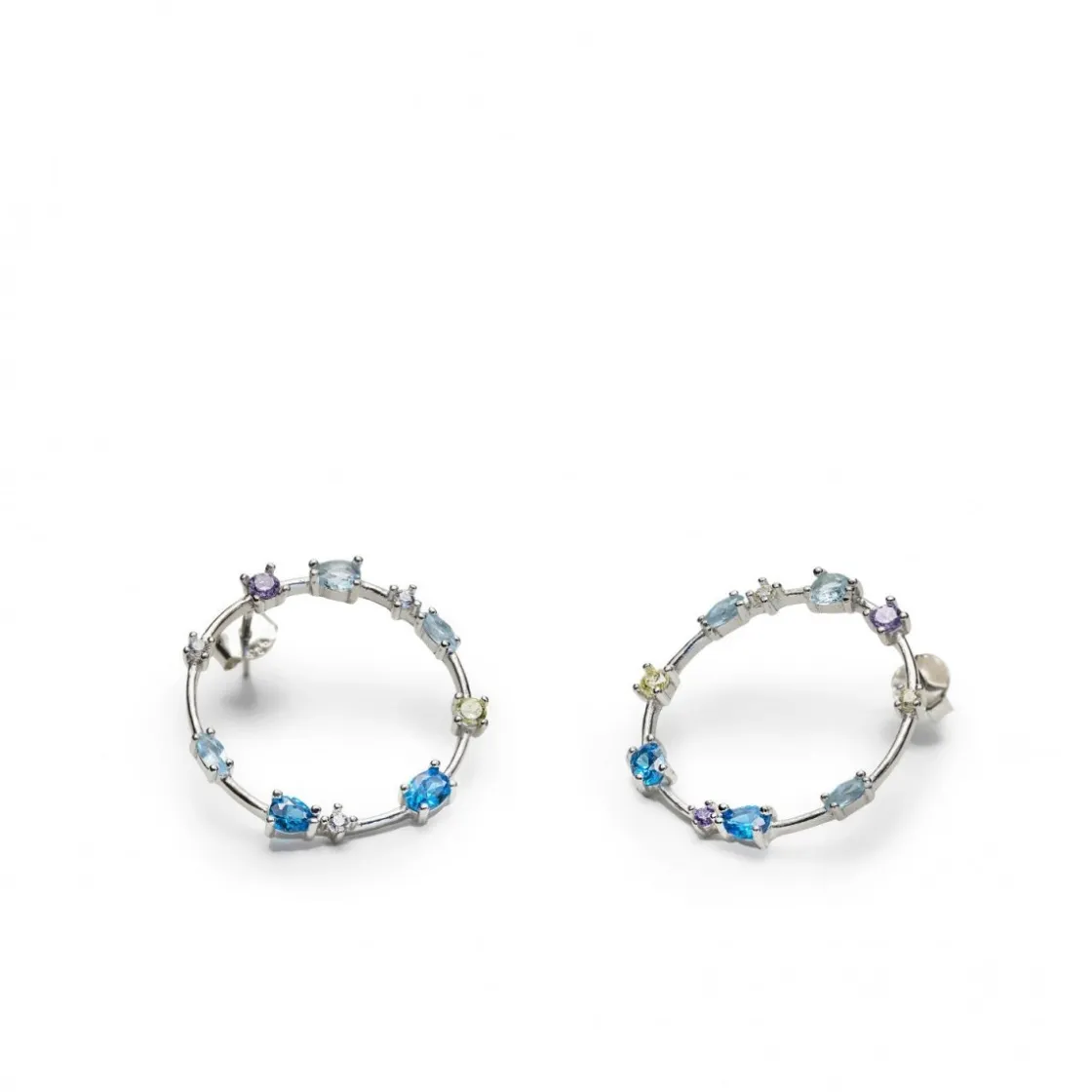 Pendientes De Piedras De Colores | LINEARGENT Pendientes aro con cuarzos adamantinos en tonos fríos