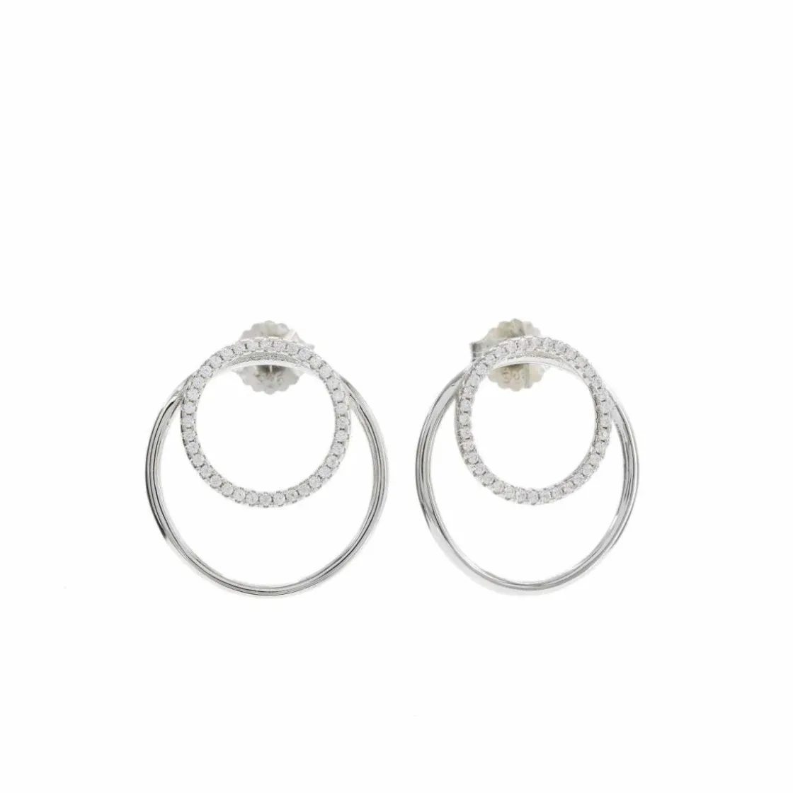 Pendientes Aro | LINEARGENT Pendientes aro con doble círculo de plata lisa y circonitas