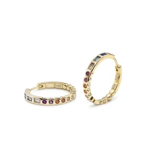 Pendientes De Piedras De Colores | Pendientes Aro | LINEARGENT Pendientes aro con gemas multicolor diferentes tallas