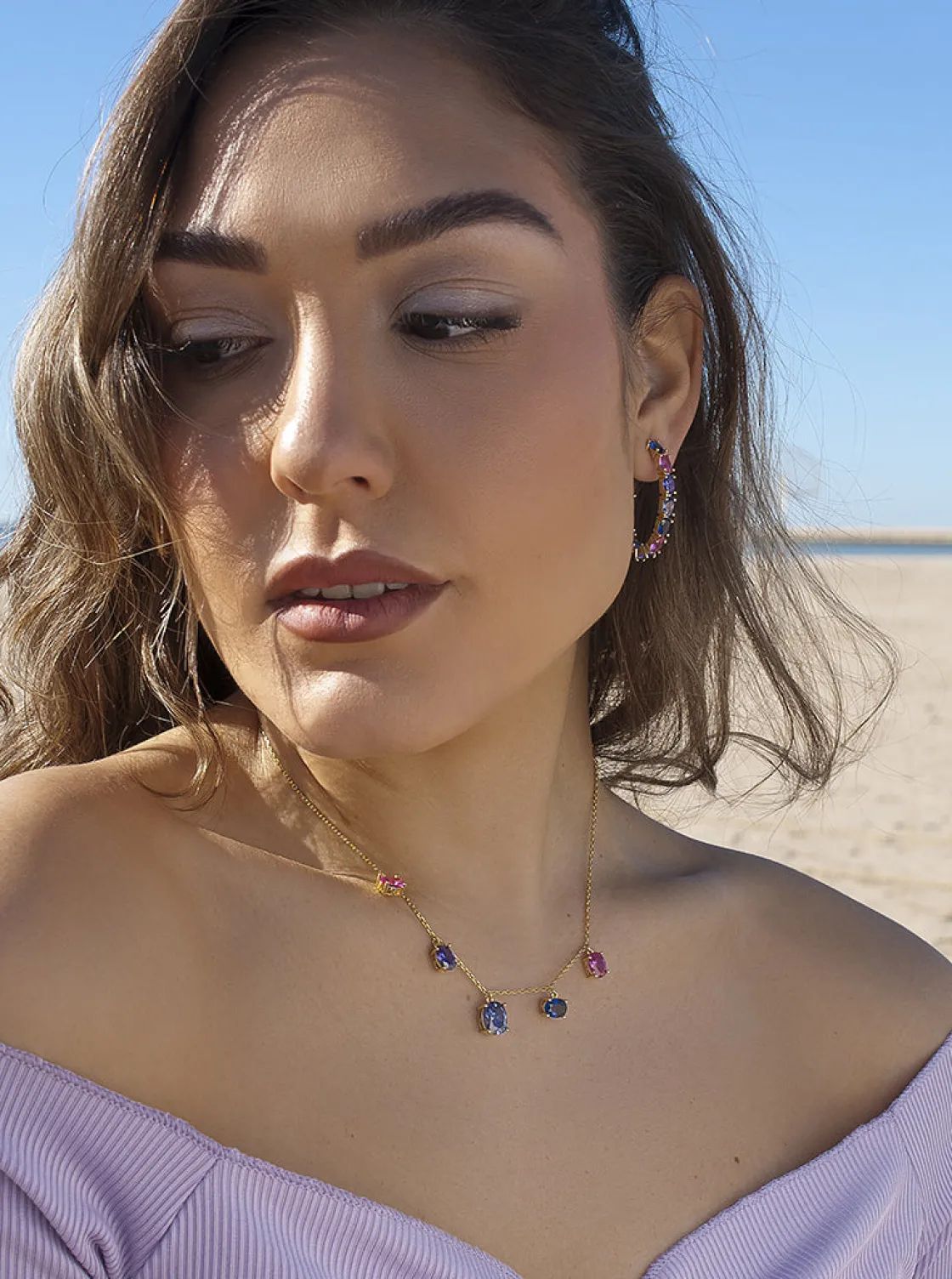 Pendientes Aro | LINEARGENT Pendientes aro con piedras de colores diseño ovalado