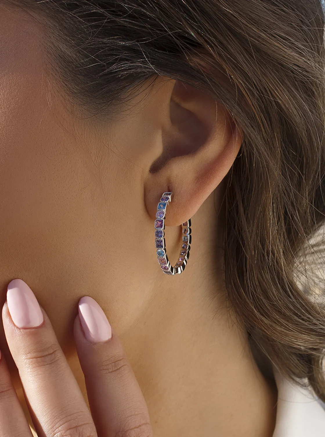 Pendientes De Piedras De Colores | Pendientes Aro | LINEARGENT Pendientes aro con piedras diseño geométrico multicolor