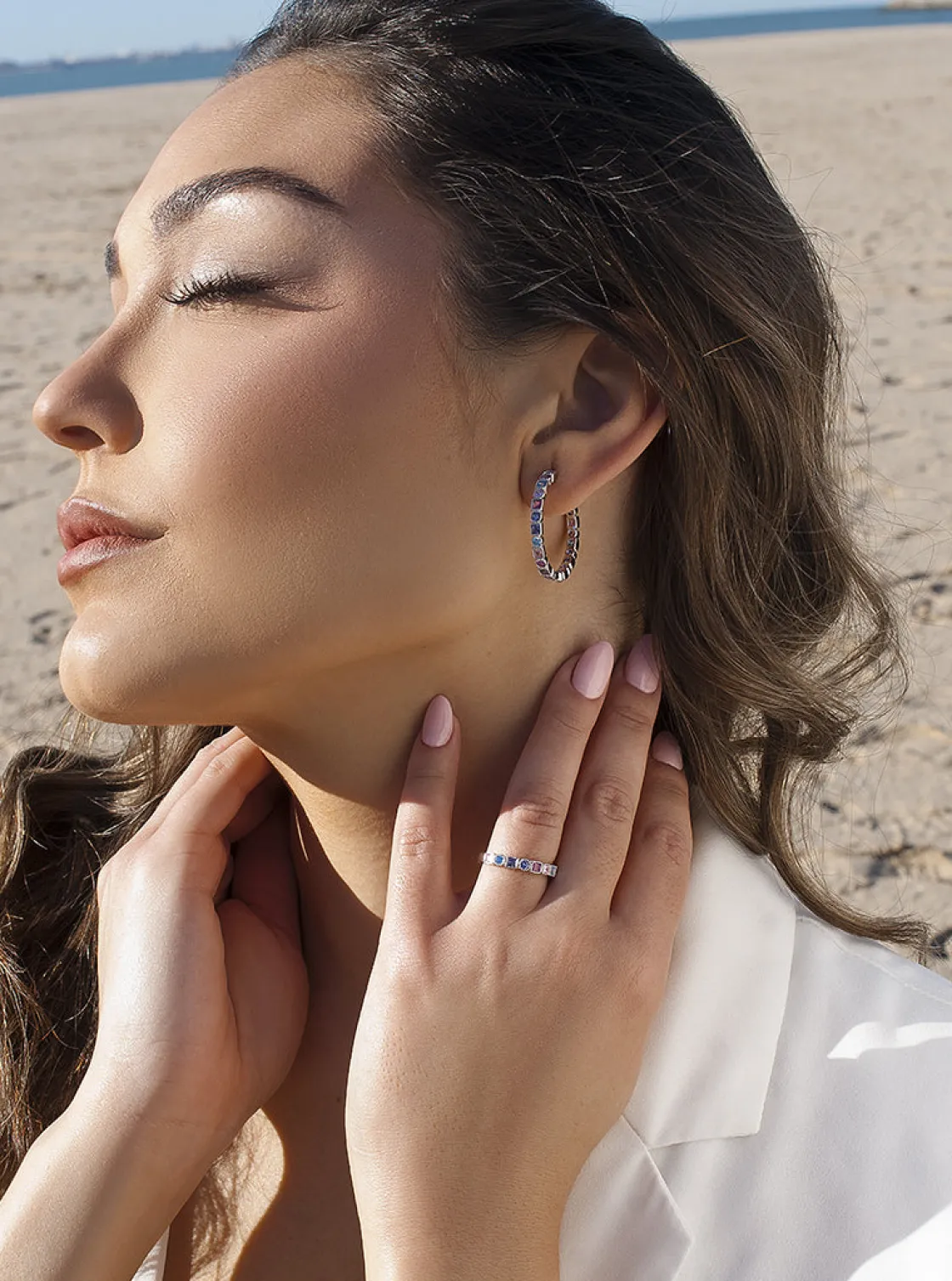 Pendientes De Piedras De Colores | Pendientes Aro | LINEARGENT Pendientes aro con piedras diseño geométrico multicolor
