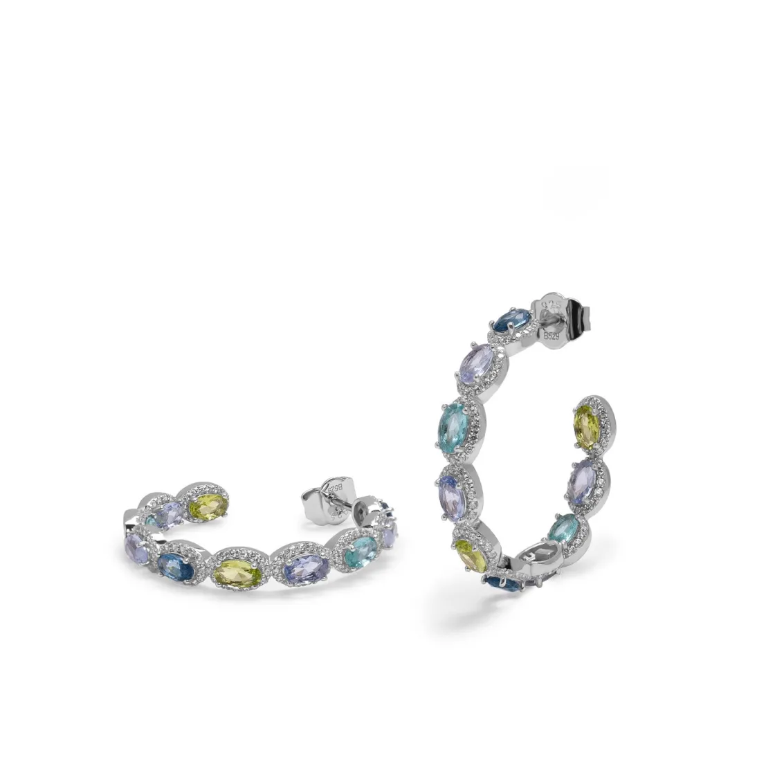 Pendientes Aro | LINEARGENT Pendientes aro con piedras en tono azul y circonitas