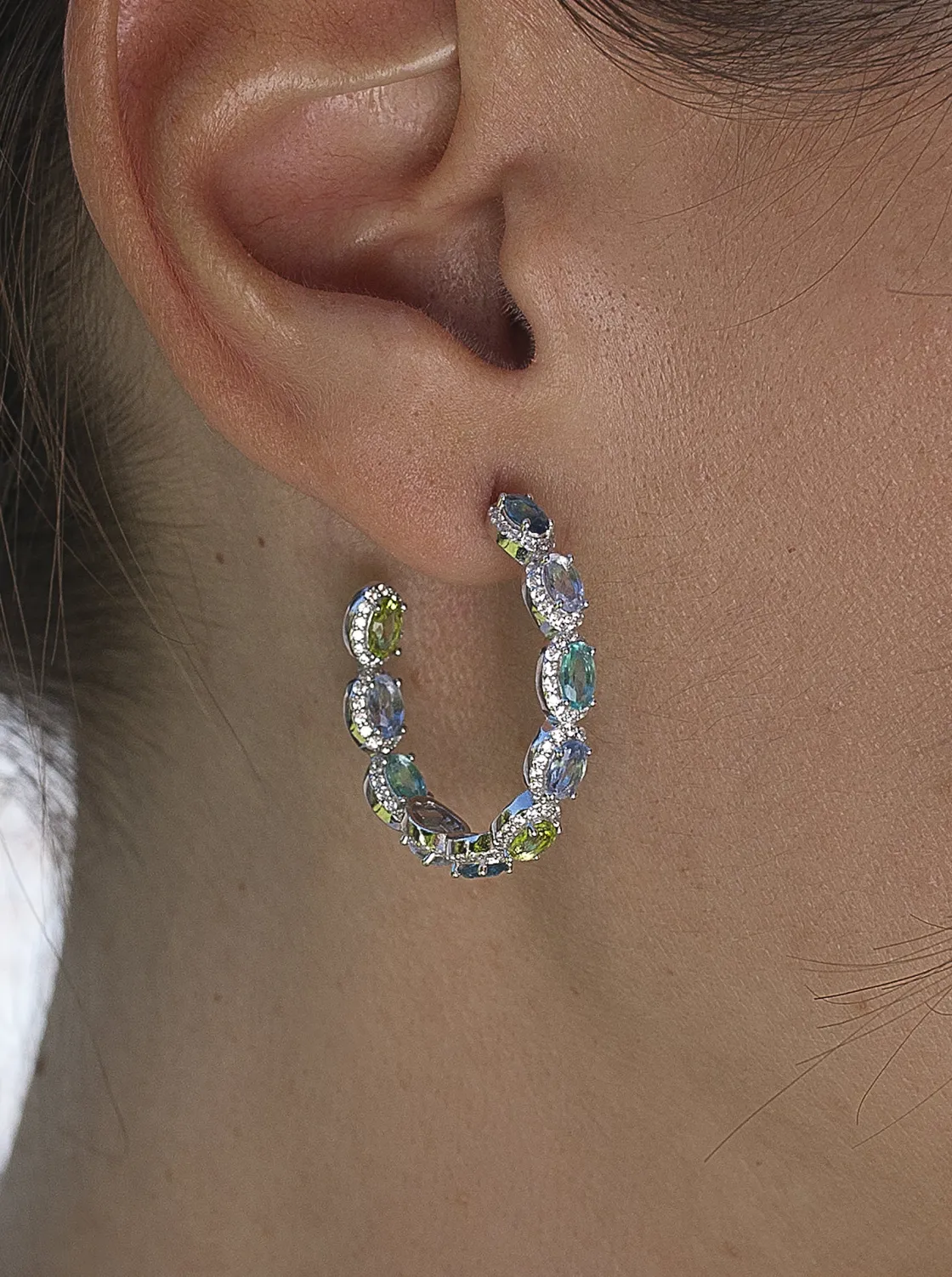 Pendientes Aro | LINEARGENT Pendientes aro con piedras en tono azul y circonitas
