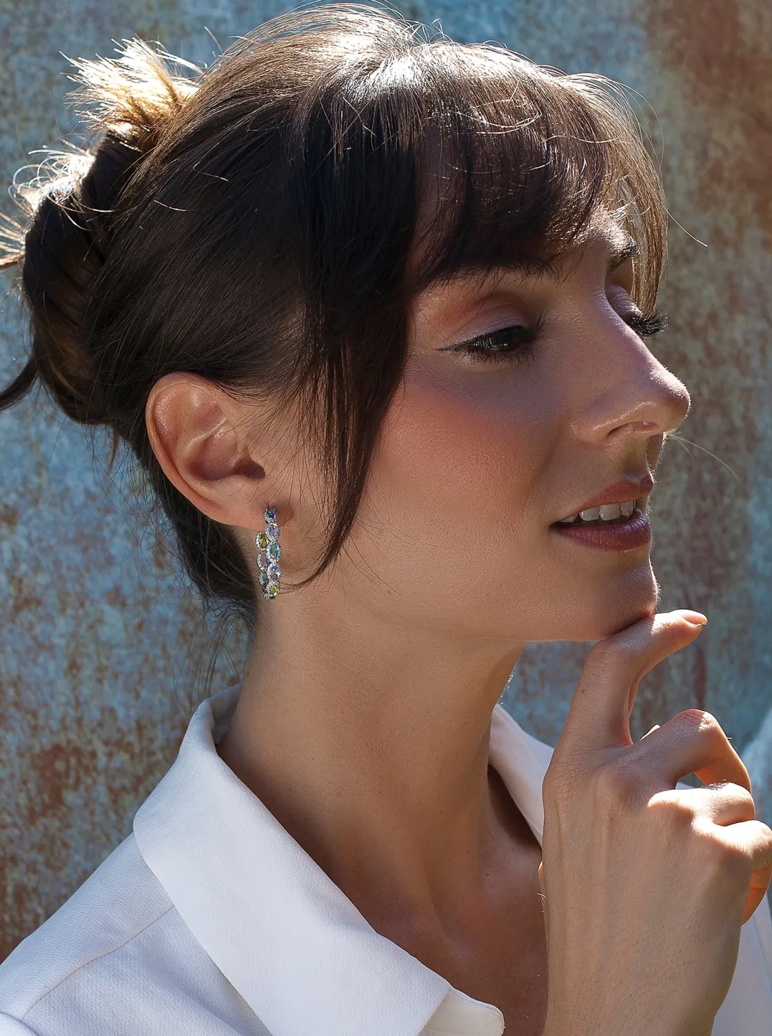 Pendientes Aro | LINEARGENT Pendientes aro con piedras en tono azul y circonitas
