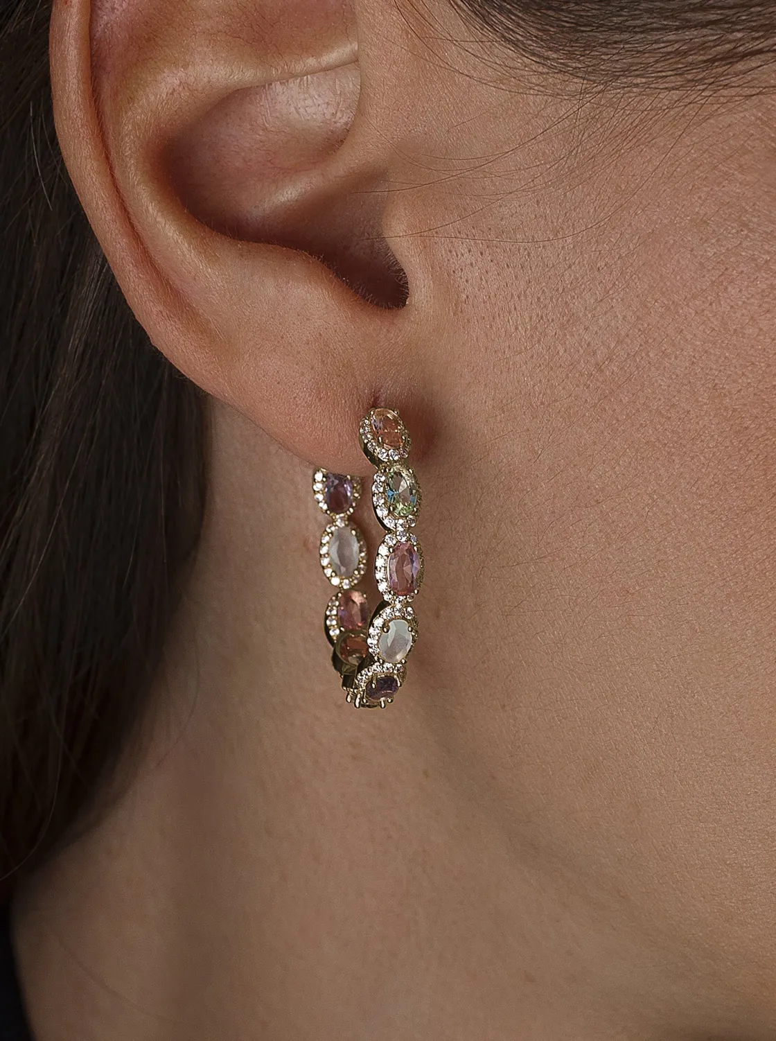 Pendientes Aro | LINEARGENT Pendientes aro con piedras en tono rosados y circonitas