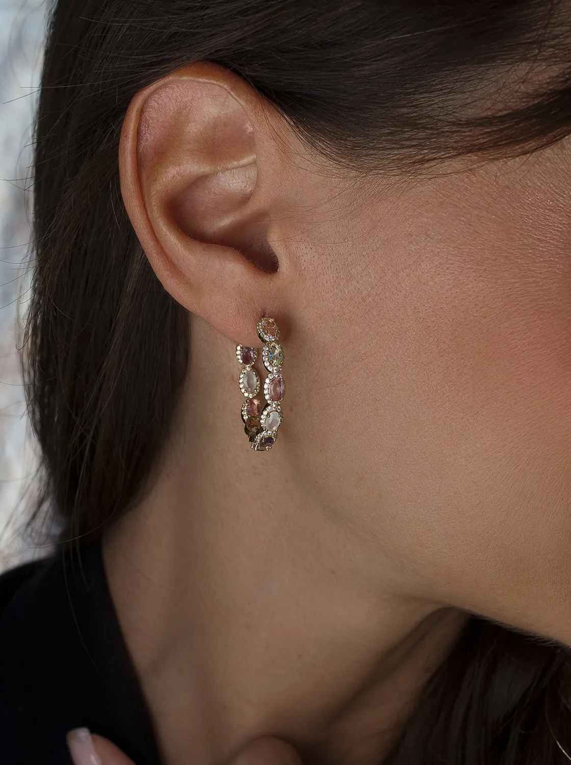 Pendientes Aro | LINEARGENT Pendientes aro con piedras en tono rosados y circonitas