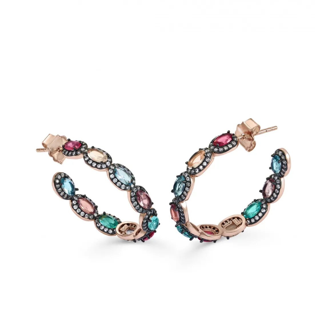 Pendientes De Piedras De Colores | Pendientes Aro | LINEARGENT Pendientes aro con piedras multicolores de talla oval