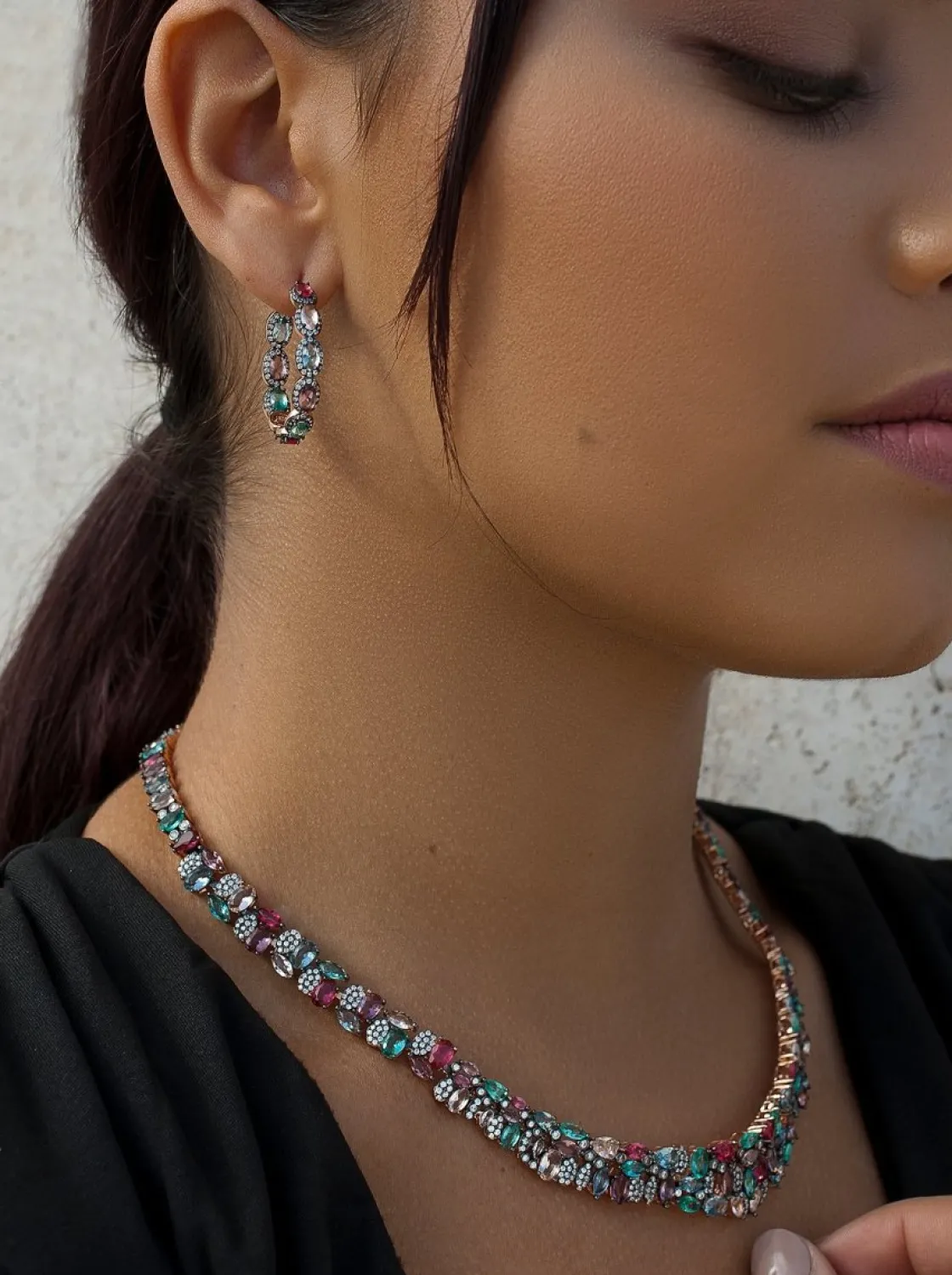 Pendientes De Piedras De Colores | Pendientes Aro | LINEARGENT Pendientes aro con piedras multicolores de talla oval
