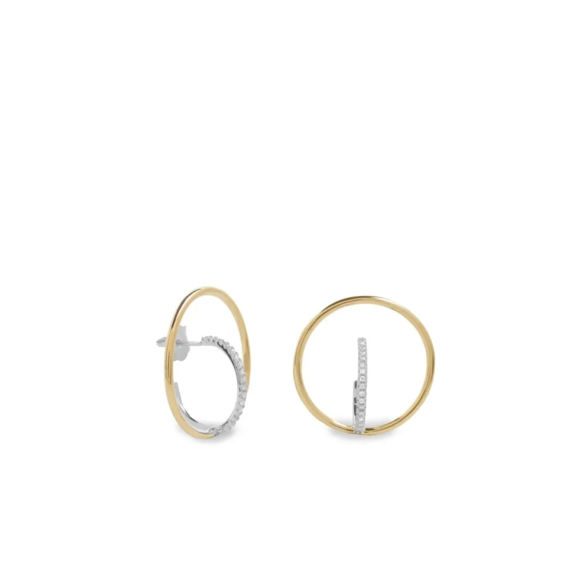 Pendientes Originales | Pendientes Bicolor | LINEARGENT Pendientes aro cruzado diseño bicolor con circonitas