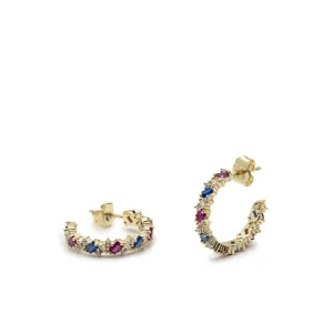 Pendientes Aro | LINEARGENT Pendientes aro de plata bañada en oro con gemas multicolor