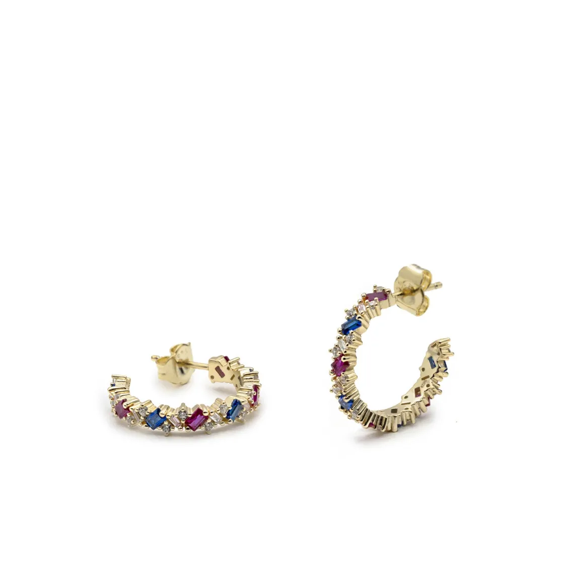 Pendientes Aro | LINEARGENT Pendientes aro de plata bañada en oro con gemas multicolor