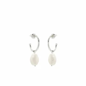 Pendientes Perlas | Pendientes Aro | LINEARGENT Pendientes aro de plata con colgante perla natural