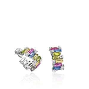 Pendientes De Piedras De Colores | Pendientes Aro | LINEARGENT Pendientes aro de plata con gemas multicolores
